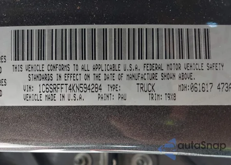2019 Ram 1500 from USA, damaged, VIN 1C6SRFFT4KN594284